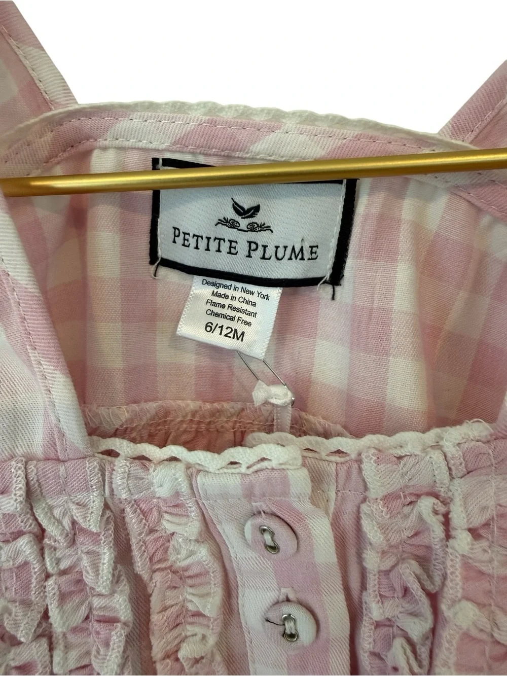 Petite Plume Gingham baby girl  Nightgown with Ruffle Front NWT 6-12 months
